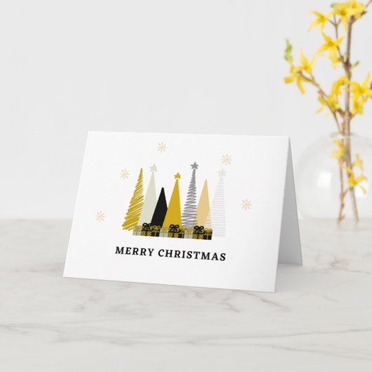 Cadeaus kerstfeestdag met zwarte gouden kerstbomen kaart (Gele Bloem)