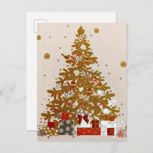 Cadeaus met een goudstaafje rond de luie kerst aankondigingskaart (Voorkant / Achterkant)