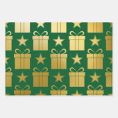 Cadeaus met groene gouden rendieren met kerstmis inpakpapier vel (Voorkant 3)