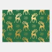 Cadeaus met groene gouden rendieren met kerstmis inpakpapier vel (Voorkant 2)