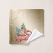 Cadeaus met rode eenpekelboom, sneeuwvlokken, kers bad handdoek (Wasdoekje)