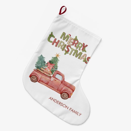 Cadeaus met rode eenpingbomen voor prettig kerstfe grote kerstsok (Voorkant (Hangend))