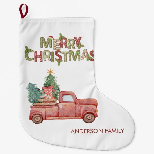 Cadeaus met rode eenpingbomen voor prettig kerstfe grote kerstsok (Voorkant)