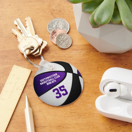 Cadeaus onder 10 voor basketbalteam paarse zwart sleutelhanger (Bureau)
