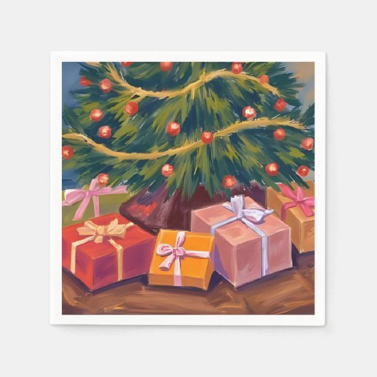 Cadeaus onder de boom kerstfeest servet (Voorkant)