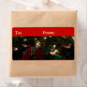 Cadeaus onder de boom kerstvakantie etiket (Insitu)