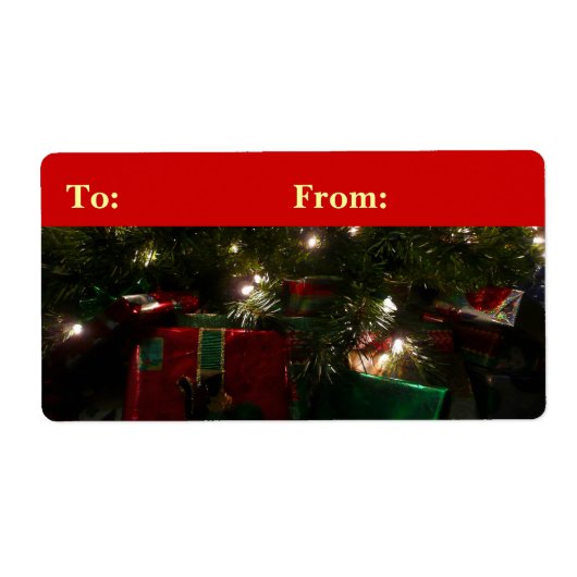 Cadeaus onder de boom kerstvakantie etiket (Voorkant)