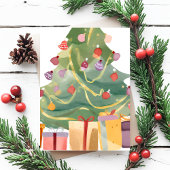 Cadeaus onder de kerstboom | Waterverf Feestdagenkaart