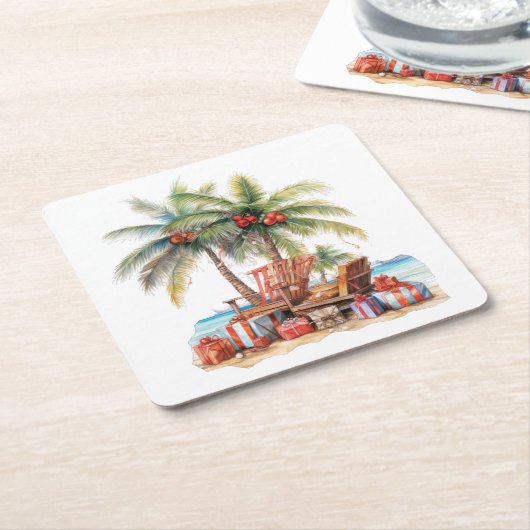 Cadeaus onder de palmboom kartonnen onderzetters (Schuin)