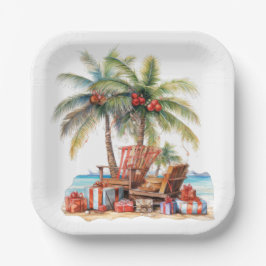 Cadeaus onder de palmboom papieren bordje