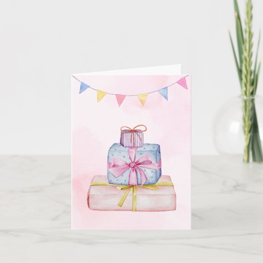 Cadeaus pastel roze blauw kaart (Voorkant)