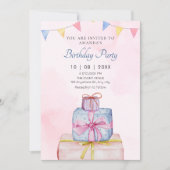 Cadeaus pastel roze blauw verjaardag kaart (Voorkant)