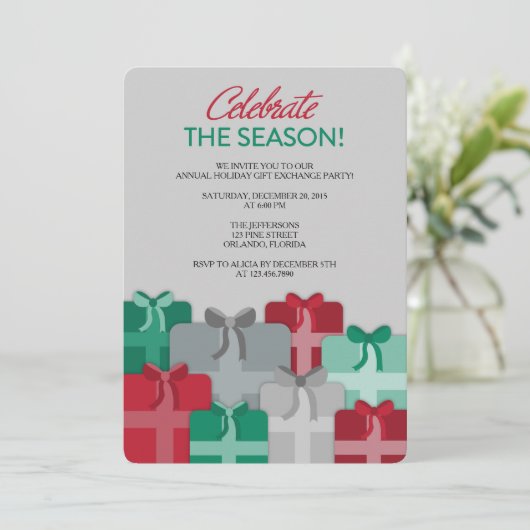 Cadeaus - Uitnodiging van een Gift Exchange Party (Staand voorkant)