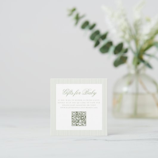 Cadeaus voor Baby Sage Green Online QR Code Regist Informatiekaartje (Staand voorkant)
