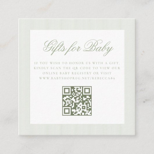 Cadeaus voor Baby Sage Green Online QR Code Regist Informatiekaartje (Voorkant)