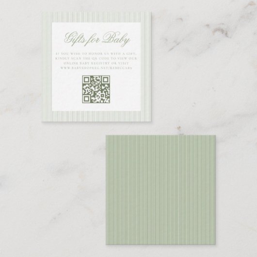 Cadeaus voor Baby Sage Green Online QR Code Regist Informatiekaartje (Voorkant / Achterkant)