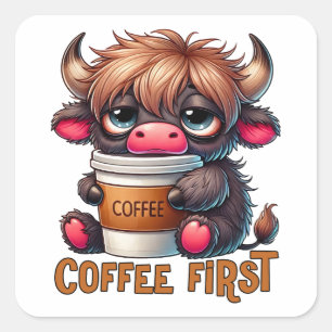 Cadeaus voor koffieliefhebbers met eerst koffie vierkante sticker