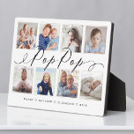 Cadeaus voor Pop Pop | Foto-collage voor kleinkind Fotoplaat<br><div class="desc">Verstuur een mooi gepersonaliseerd cadeau naar je opa (Pop Pop) dat hij voor altijd zal koesteren. Speciale gepersonaliseerde fotocollage voor kleinkinderen om uw eigen speciale familiefoto's en herinneringen weer te geven. Ons ontwerp is voorzien van een eenvoudig rasterontwerp met acht foto-collage met "Pop Pop", ontworpen in een prachtige, handgeschreven zwarte...</div>