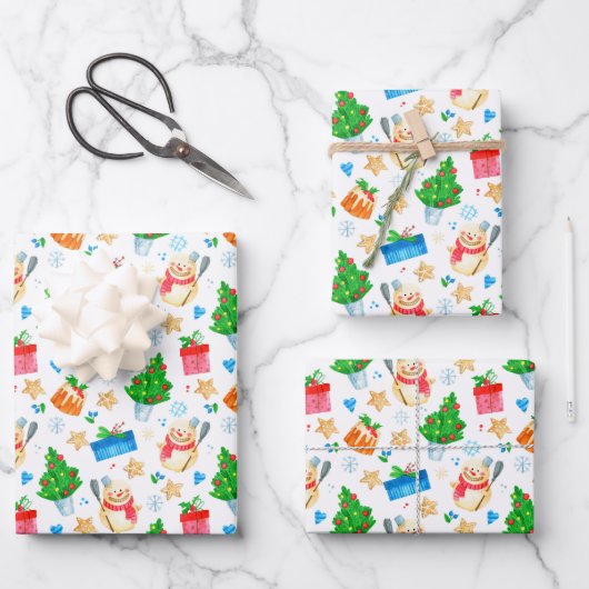 Cadeaus voor Snowman-kerstbomen glimlachen Koekjes Inpakpapier Vel (Voorkant)