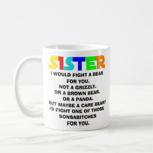 Cadeaus voor zus, grappig zus cadeau, zus mok, kof koffiemok