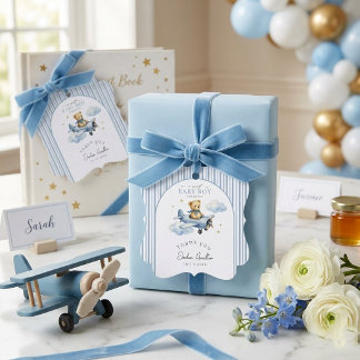 Cadeautag 'Teddyberen Piloot' voor Baby Shower Ges Bedankjes Labels