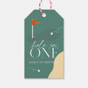 Cadeautag voor 1e verjaardag met Hole in One Golfb Cadeaulabel