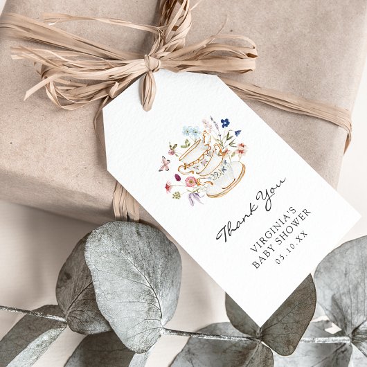 Cadeautag voor baby theepartij cadeaulabel