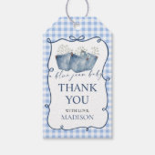 Cadeautag voor babyfeestje met blauwe jeans cadeaulabel (Voorkant)