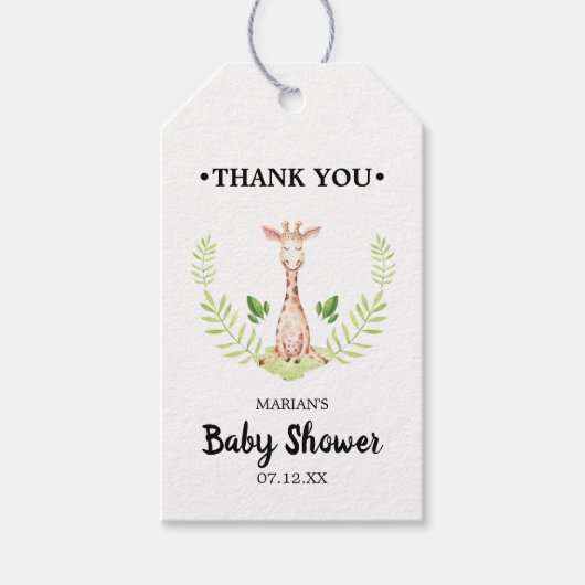 Cadeautag voor babyshower met kleine giraffe cadeaulabel (Voorkant)