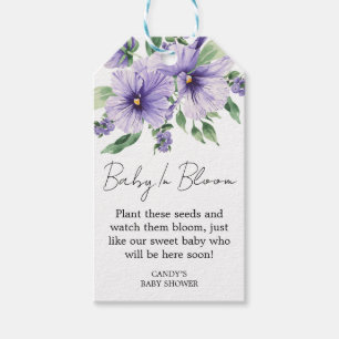 Cadeautags met viooltjeszaadjes voor babyshower cadeaulabel