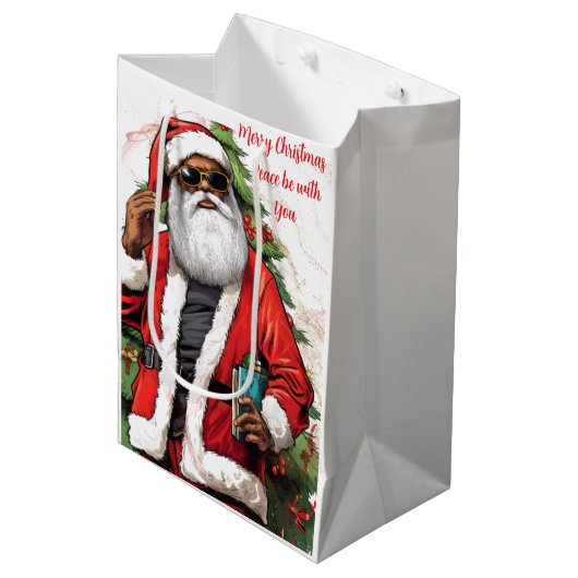 Cadeautas - African American Santa Gift Bag (Voorkant Gekanteld)
