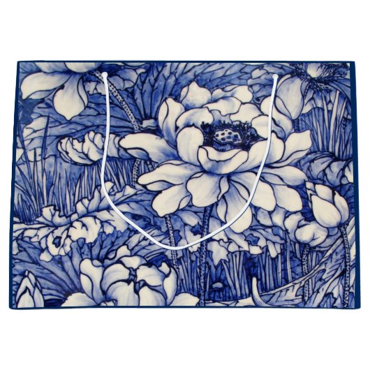 CADEAUTAS MET JAPANSE BLOEMENDRUK IN BLAUW (Voorkant)