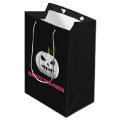 Cadeautas met witte pompoen, roze Happy Halloween (Voorkant Gekanteld)