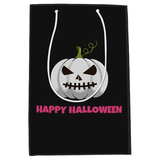 Cadeautas met witte pompoen, roze Happy Halloween (Voorkant)