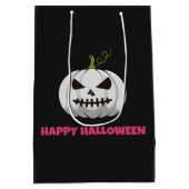 Cadeautas met witte pompoen, roze Happy Halloween (Achterkant)