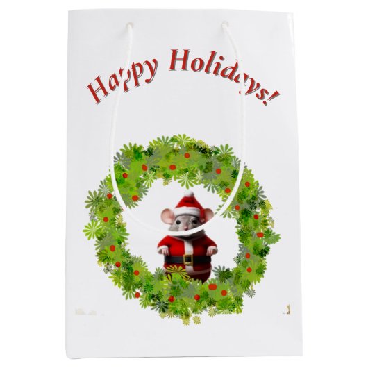 Cadeautas - Santa Mouse in Krans (Voorkant)