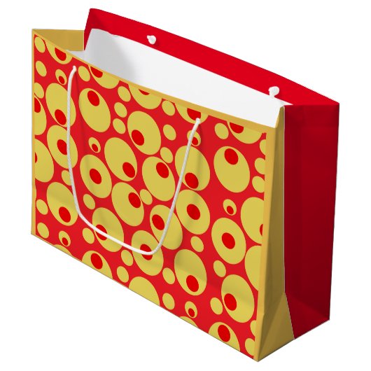 Cadeautas van rode en gouden cirkels (Voorkant Gekanteld)