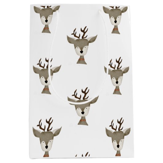 Cadeautasjes | WATERVERF | Antiek rendierpatroon Medium Cadeauzakje (Voorkant)