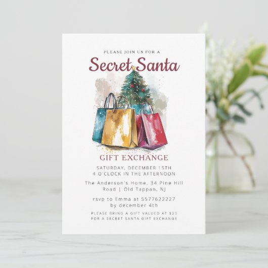 Cadeautassen in Geheim Kerstfeest Kaart (Staand voorkant)