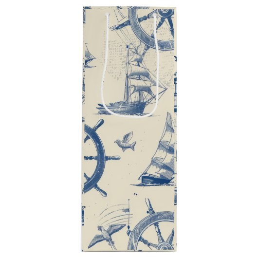 Cadeautassen met nautische details (anker en schip wijn cadeautas (Voorkant)