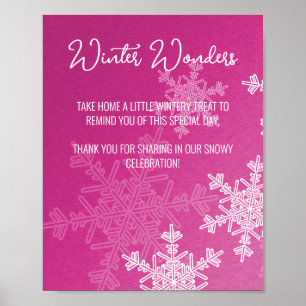 Cadeautjes bord baby shower roze sneeuwvlokken poster