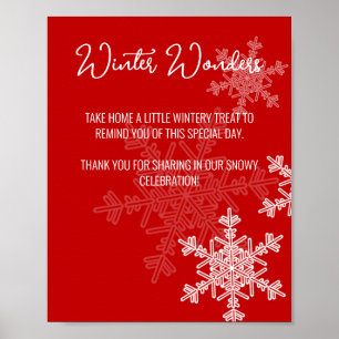Cadeautjes voor babyfeest met rode sneeuwvlokken b poster
