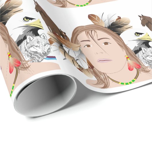 Cadeauverpakking Amerikaanse Indiaan, dieren wolfv Cadeaupapier (Rol Hoek)