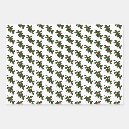 Cadeauverpakking - Holly Leaves and Berries Inpakpapier Vel (Voorkant)