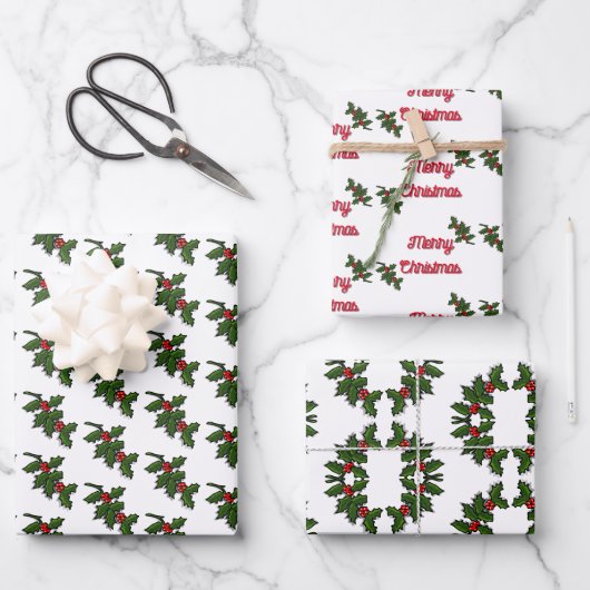 Cadeauverpakking - Holly Leaves and Berries Inpakpapier Vel (Voorkant)