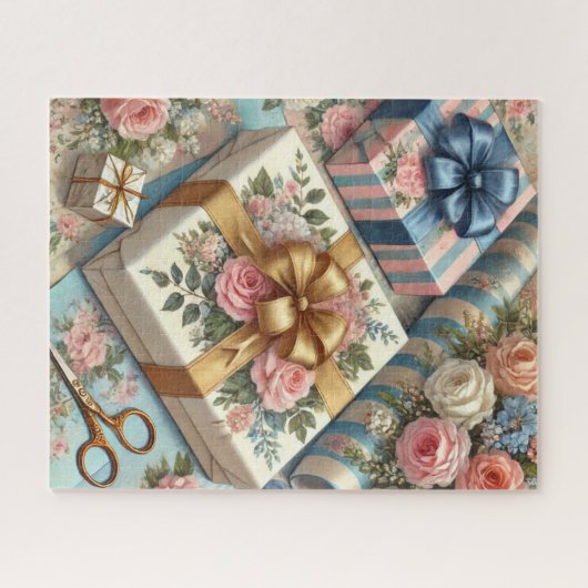  cadeauverpakking pastelbloemen legpuzzel (Horizontaal)