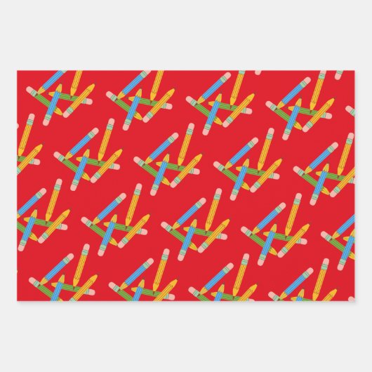 Cadeauverpakking, pennen, potloden en schoolspulle inpakpapier vel (Voorkant 2)