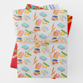 Cadeauverpakking, pennen, potloden en schoolspulle inpakpapier vel