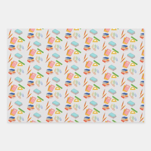 Cadeauverpakking, pennen, potloden en schoolspulle inpakpapier vel (Voorkant)