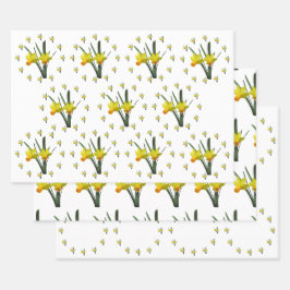 Cadeauverpakking Set - Daffodil bloesems X 3 Inpakpapier Vel